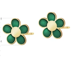 Złote kolczyki z emalią - kwiaty