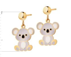 Złote kolczyki z emalią - misie koala