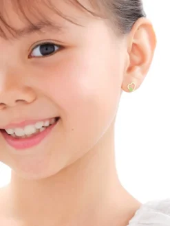 Złote kolczyki z emalią - serca, koniczyny