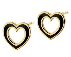 Złote kolczyki z emalią - serca
