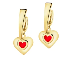 Złote kolczyki z emalią - serca