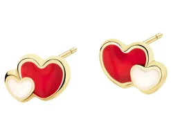 Złote kolczyki z emalią - serca