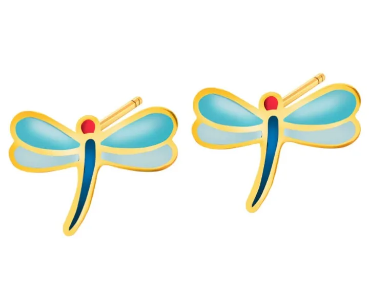 Złote kolczyki z emalią - ważki