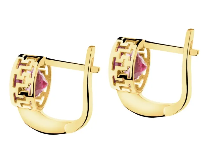 Złote kolczyki z korundami syntetycznymi