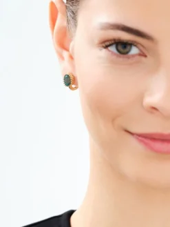 Złote kolczyki z korundami syntetycznymi