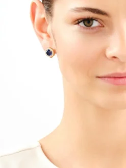 Złote kolczyki z korundami syntetycznymi i  cyrkoniami