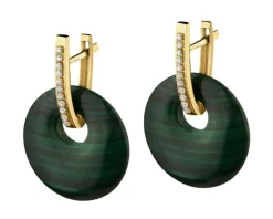 Złote kolczyki z malachitami i cyrkoniami