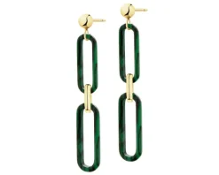 Złote kolczyki z malachitami syntetycznymi - paper clip