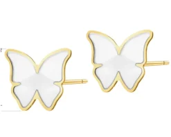Złote kolczyki z masą perłową - motyle