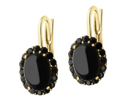 Złote kolczyki z onyksami syntetycznymi