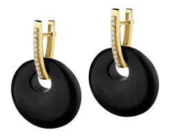 Złote kolczyki z onyksami i cyrkoniami