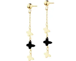 Złote kolczyki z onyksami syntetycznymi - motyle