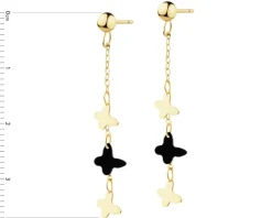 Złote kolczyki z onyksami syntetycznymi - motyle