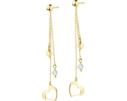 Złote kolczyki z perłami - serca