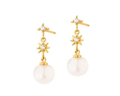 Złote kolczyki z perłami i cyrkoniami