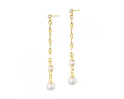 Złote kolczyki z perłami i cyrkoniami
