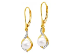 Złote kolczyki z perłami i cyrkoniami