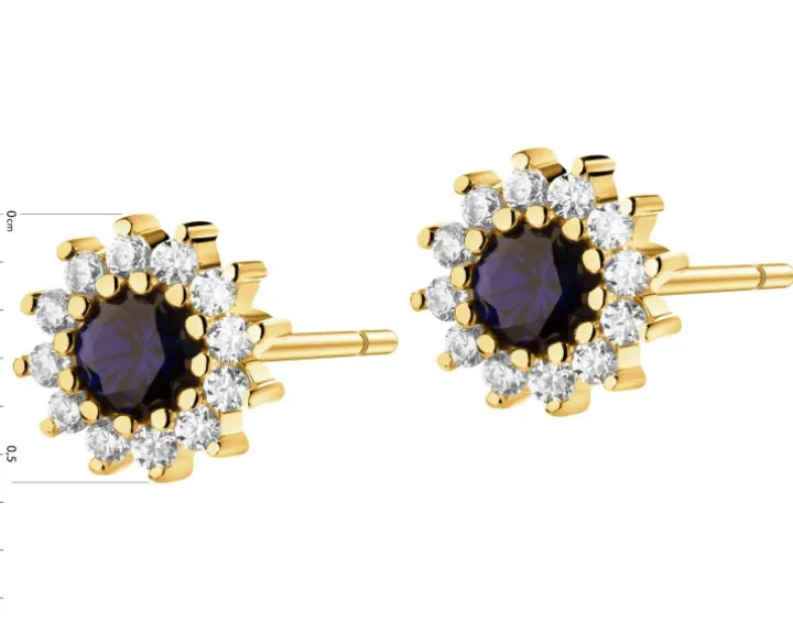 Złote kolczyki z szafirami syntetycznymi i cyrkoniami