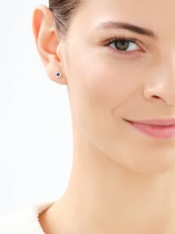 Złote kolczyki z szafirami syntetycznymi i cyrkoniami