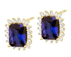 Złote kolczyki z szafirami syntetycznymi i cyrkoniami