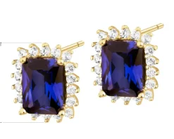 Złote kolczyki z szafirami syntetycznymi i cyrkoniami