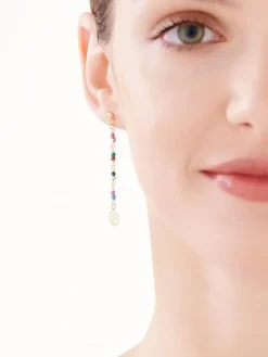 Złote kolczyki ze szkłem - koła, serca