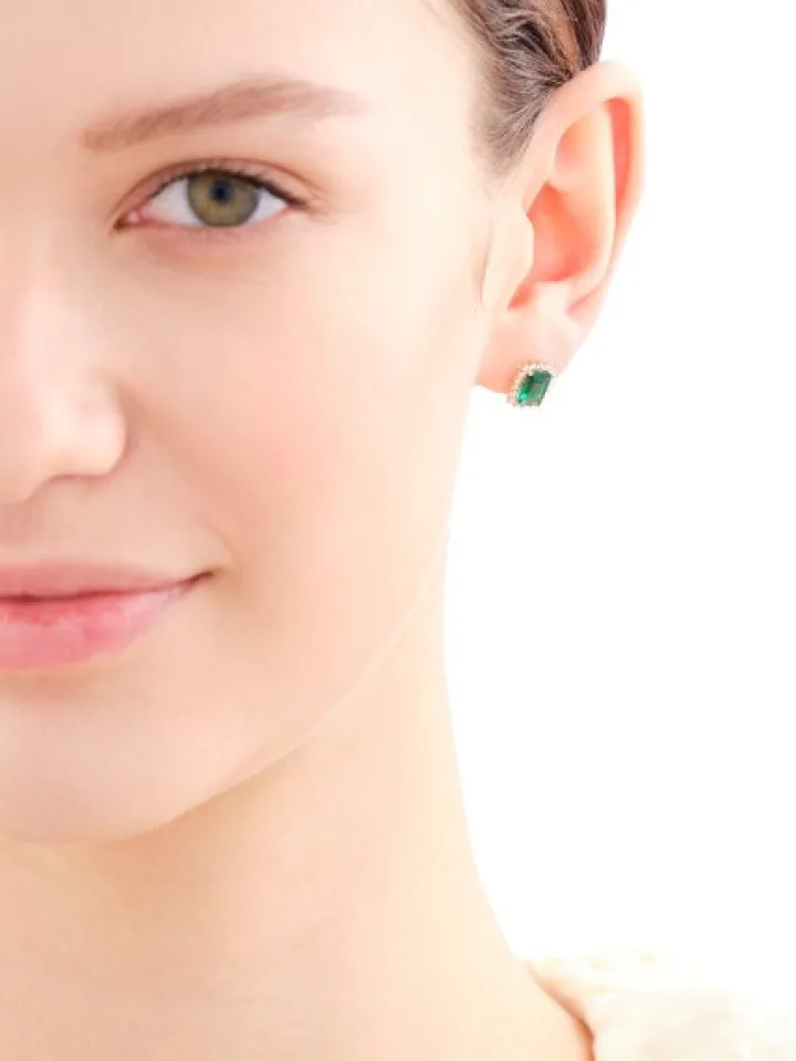 Złote kolczyki ze szmaragdami syntetycznymi i cyrkoniami