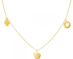 Złoty naszyjnik - koniczyna, serce, koło