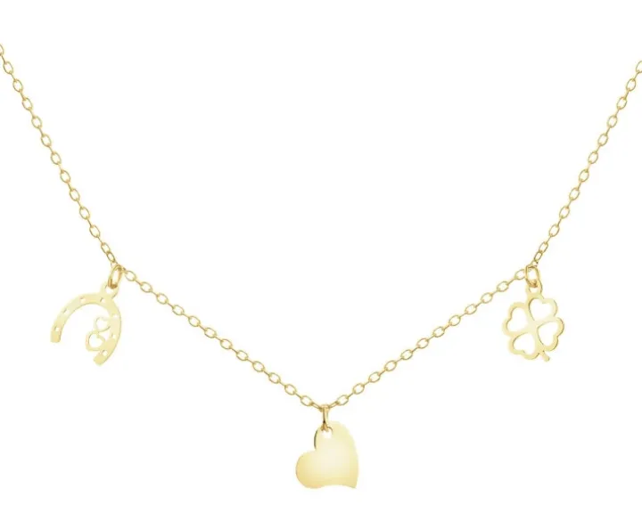 Złoty naszyjnik - podkowa, serca, koniczyna