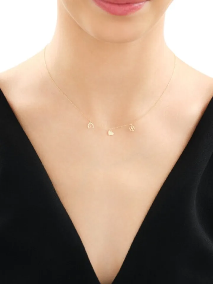 Złoty naszyjnik - podkowa, serca, koniczyna