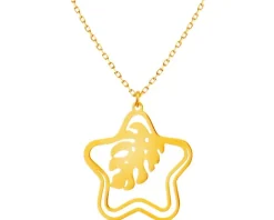 Złoty naszyjnik, ankier - gwiazda, monstera