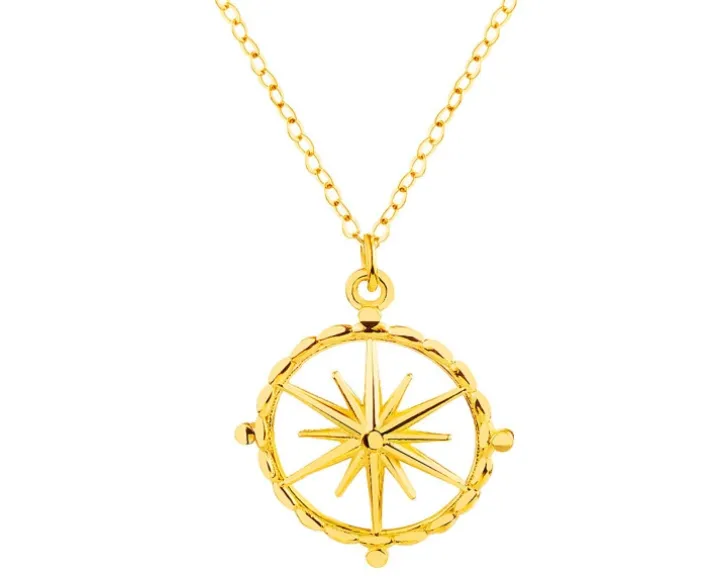 Złoty naszyjnik, ankier - kompas, róża wiatrów