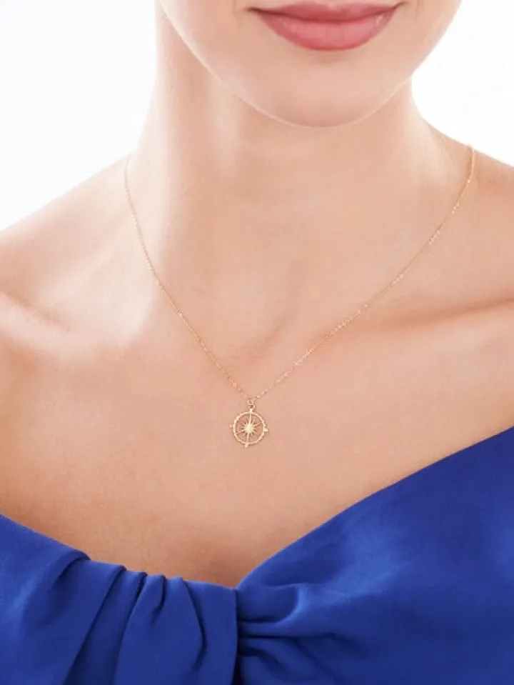 Złoty naszyjnik, ankier - kompas, róża wiatrów