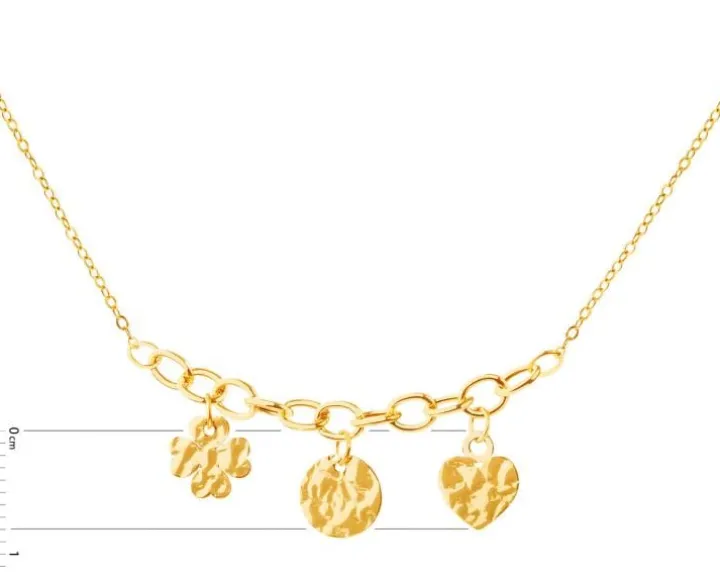 Złoty naszyjnik, ankier - koniczyna, koło, serce
