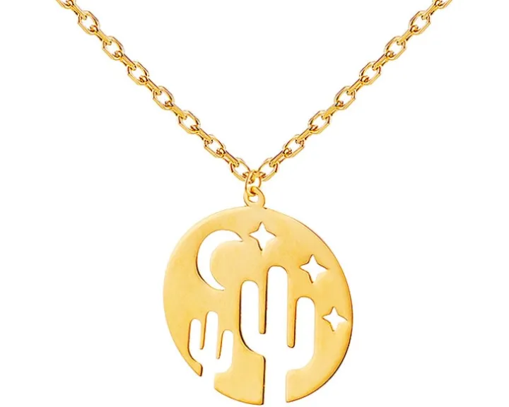 Złoty naszyjnik, ankier - koło, kaktusy