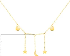 Złoty naszyjnik, ankier - Księżyc, gwiazdy, serca