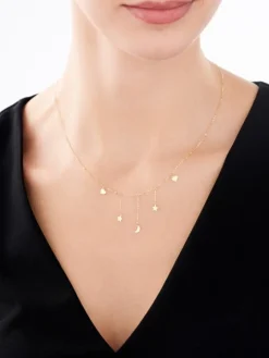 Złoty naszyjnik, ankier - Księżyc, gwiazdy, serca