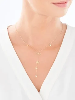 Złoty naszyjnik, ankier - motyle, serca