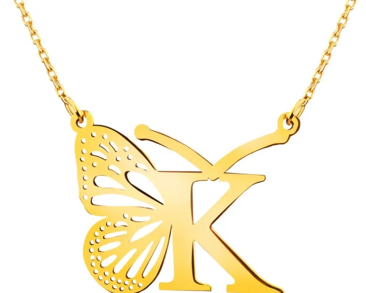 Złoty naszyjnik, ankier - motyl, litera K