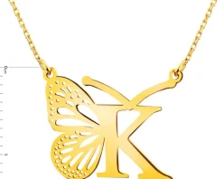 Złoty naszyjnik, ankier - motyl, litera K