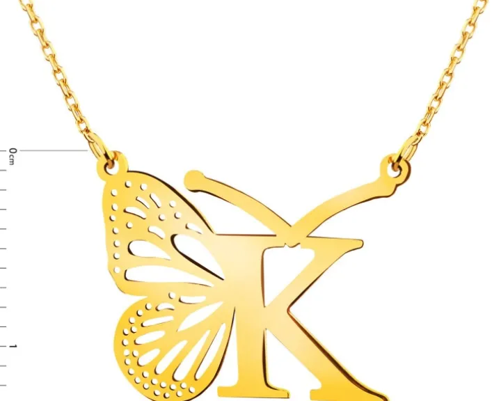 Złoty naszyjnik, ankier - motyl, litera K