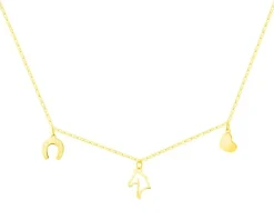 Złoty naszyjnik, ankier - podkowa, koń, serce