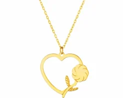 Złoty naszyjnik, ankier - serce, kwiat