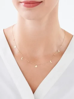 Złoty naszyjnik, ankier - serca, Księżyce, kulki