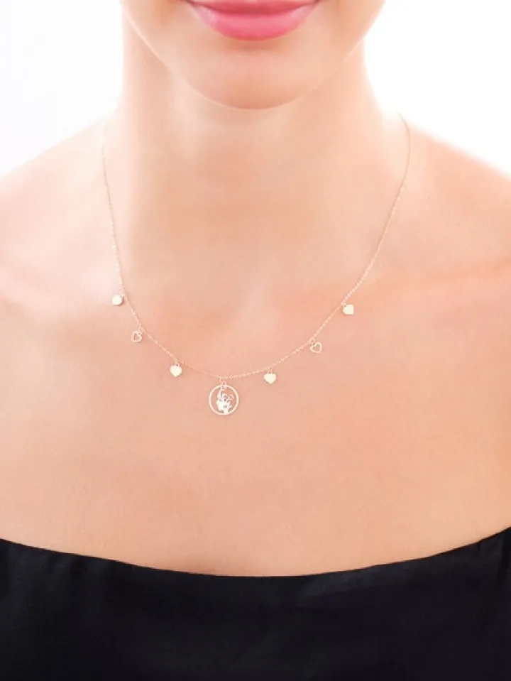 Złoty naszyjnik, ankier - twarz, serca