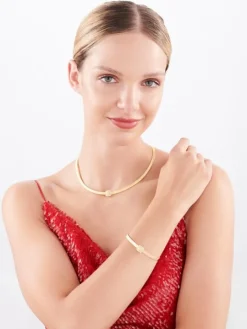 Złoty naszyjnik sztywny z cyrkoniami