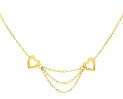Złoty naszyjnik z cyrkonią, ankier - serca