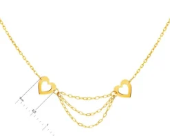 Złoty naszyjnik z cyrkonią, ankier - serca