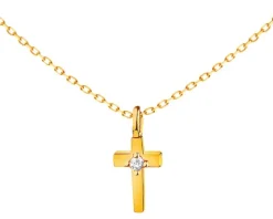 Złoty naszyjnik z cyrkonią, ankier - krzyż