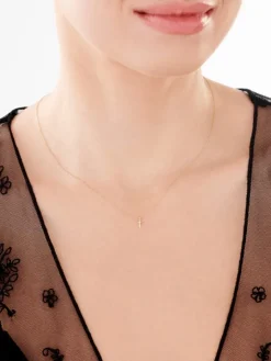 Złoty naszyjnik z cyrkonią, ankier - krzyż